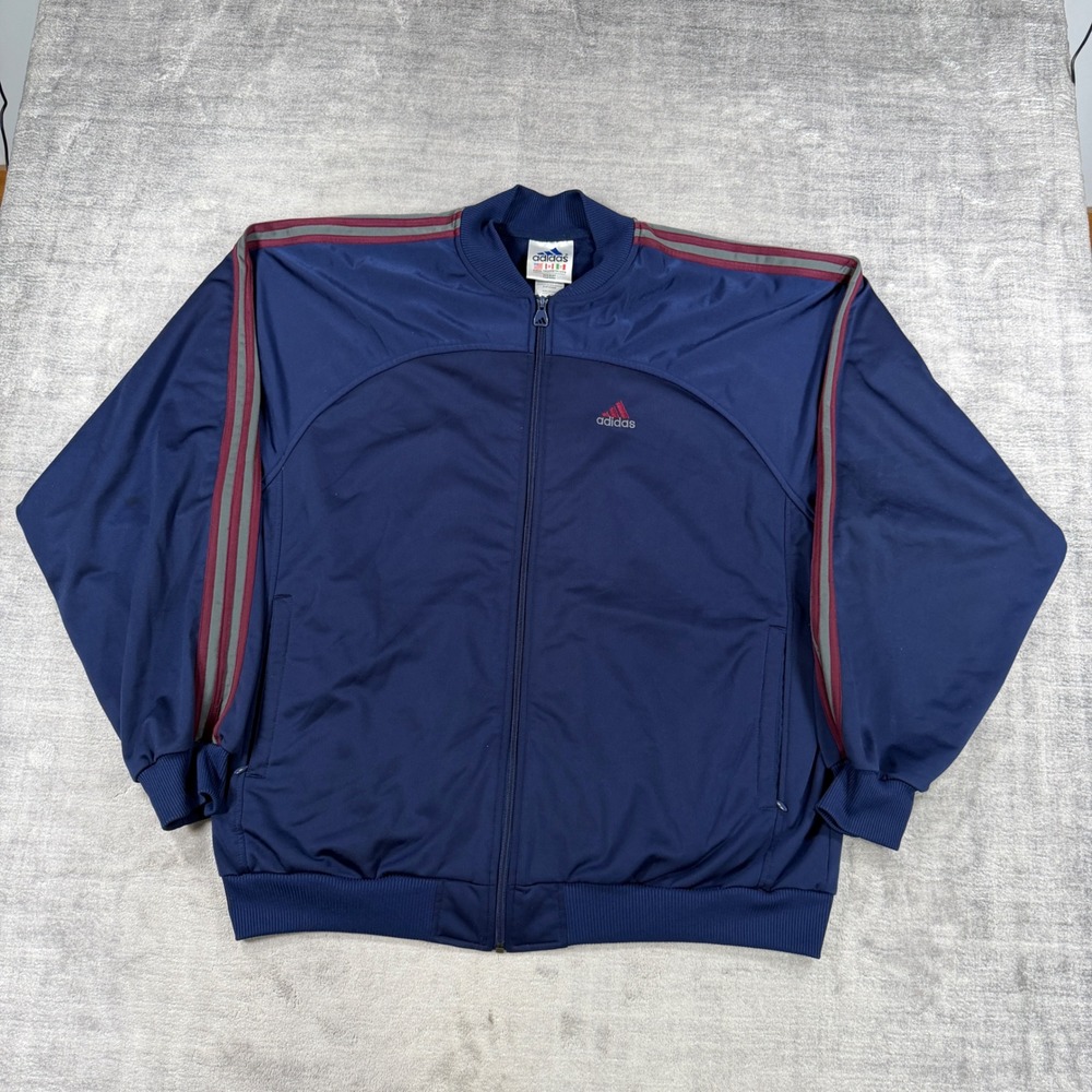 Vintage Adidas Jacket Mens XL Blue Embroidered Logo 3 Stripe Full Zip Track